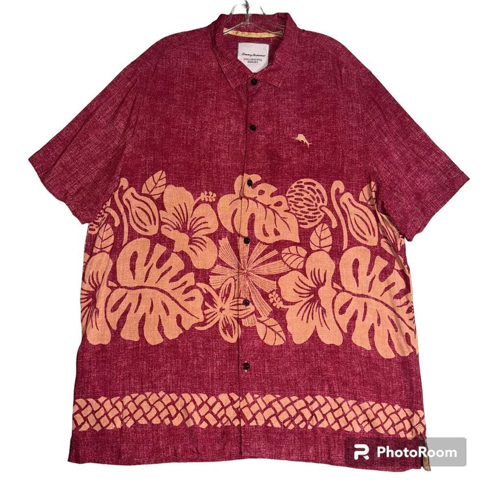 Tommy Bahama Button down Shirt Collegiate Series Floral Embroidered XXL